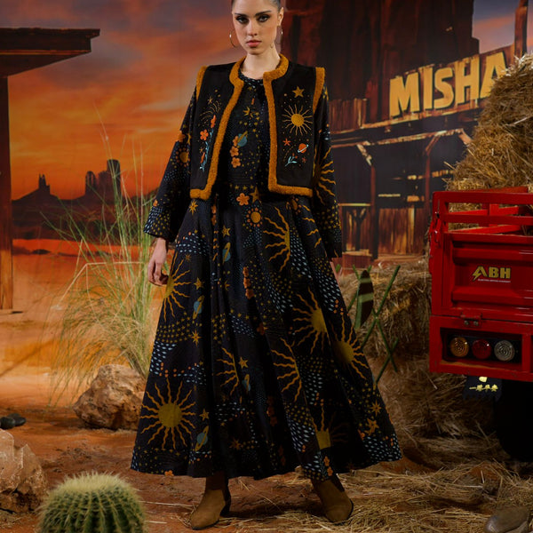 Solaris dress with vest - black